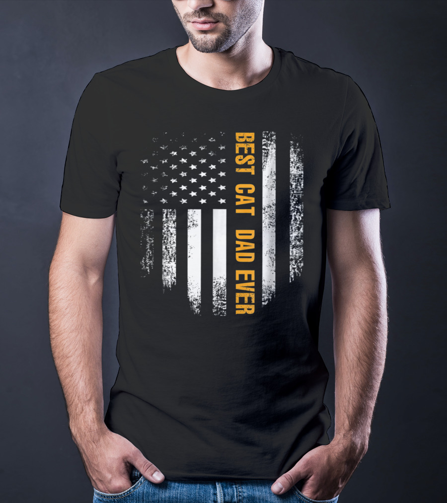 Best Cat Dad Ever American Flag Patriotic T-Shirt