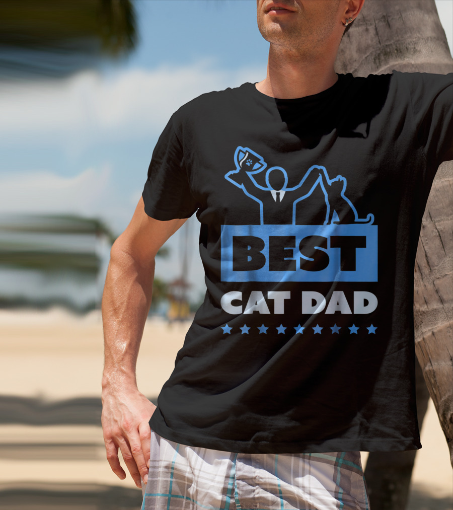 Best Cat Dad High Five Trophy Stars T-Shirt