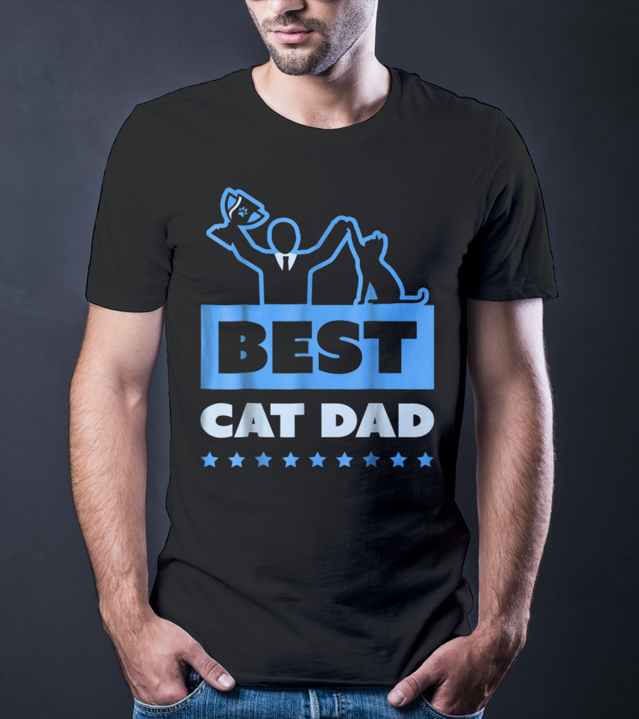 Best Cat Dad High Five Trophy Stars T-Shirt