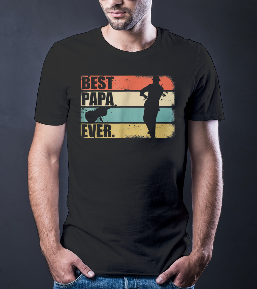 Best PAPA Ever New 39 Violinist Silhouette Vintage Stripes T-Shirt
