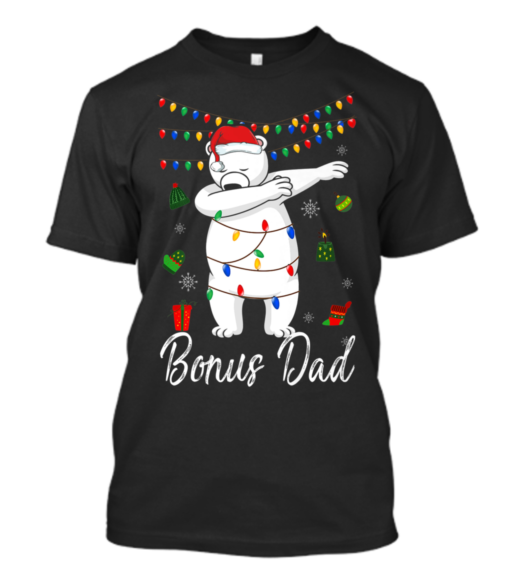 Bonus Dad Bear Christmas Lights Santa Hat Dabbing T-Shirt