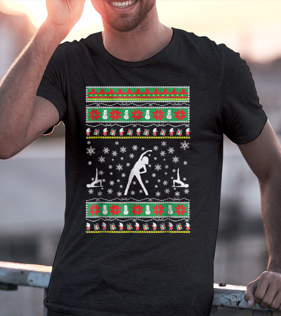 Aerobics Ugly Christmas Sweater Style Snowmen Santa Presents T-Shirt