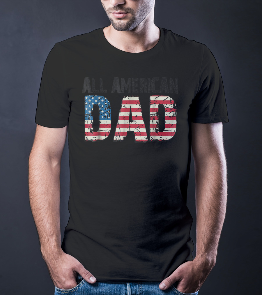 All American Dad Stars And Stripes Bold Patriotic Print T-Shirt