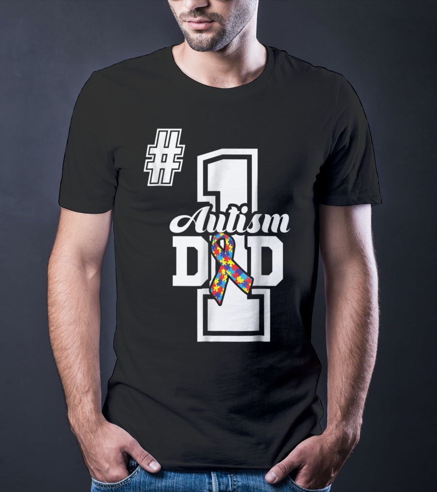 1 Autism Dad Autism Awareness Puzzle T-Shirt