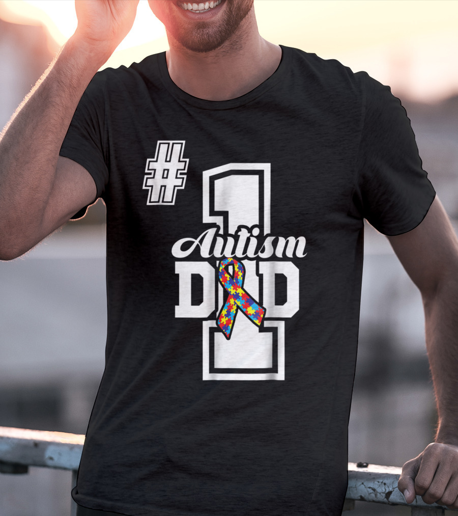 1 Autism Dad Autism Awareness Puzzle T-Shirt
