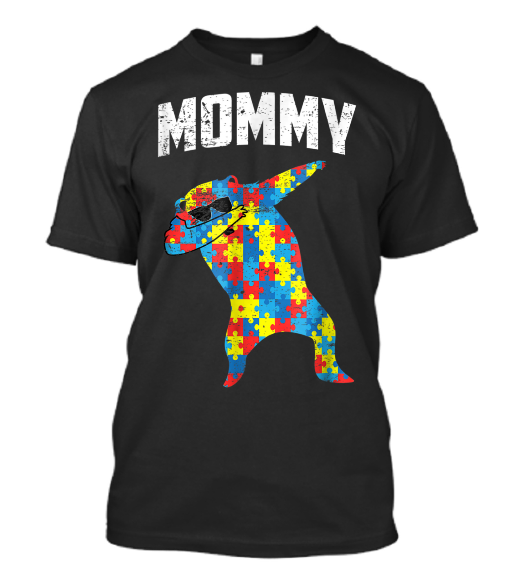Autism Puzzle Bear Dabbing Mommy Glasses T-Shirt