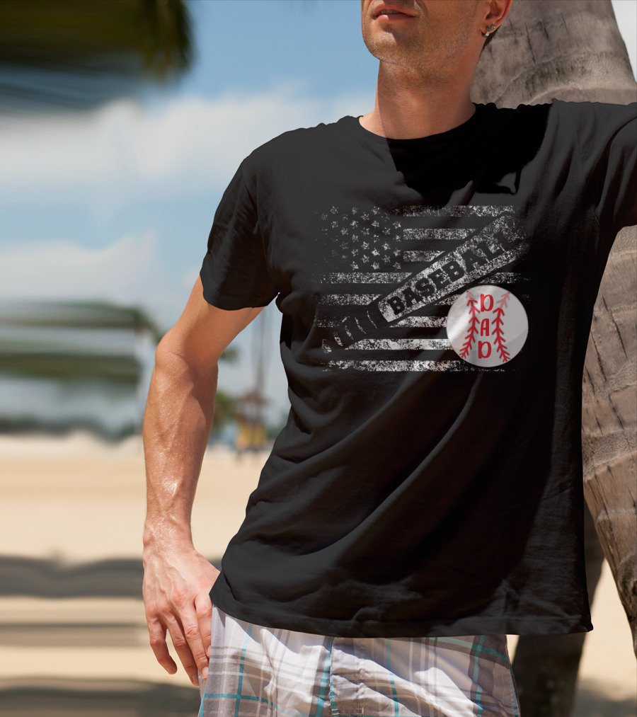 Baseball Dad American Flag With Bat And Ball T-Shirt