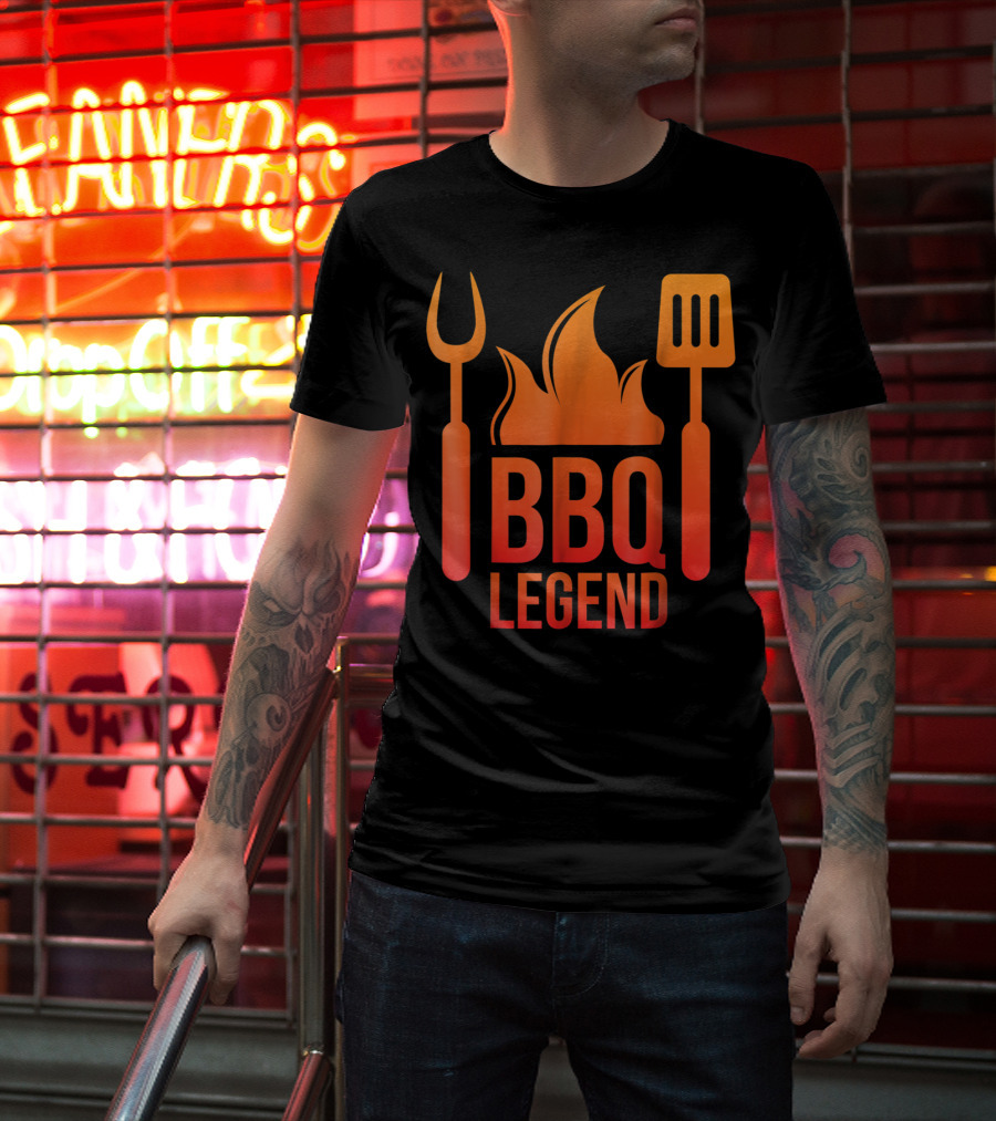 BBQ Legend Vintage Hot Barbecue Grill Grilling Dad Flame Fork Spatula T-Shirt