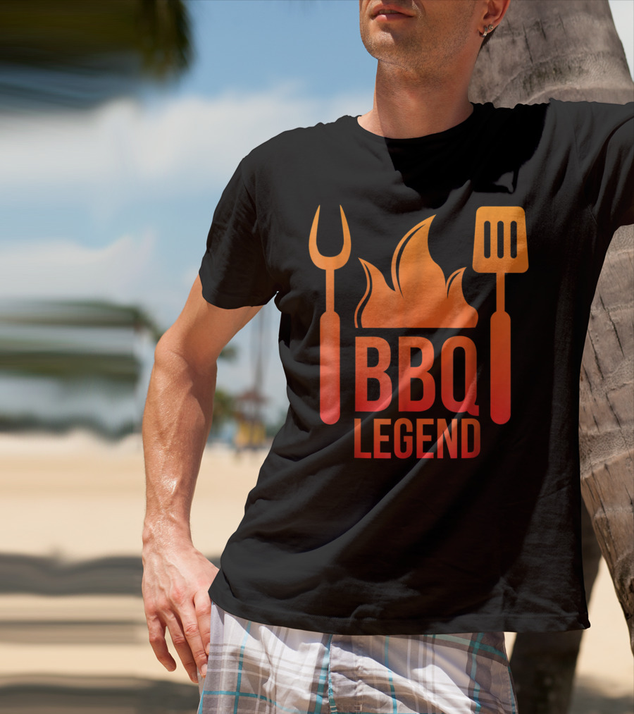 BBQ Legend Vintage Hot Barbecue Grill Grilling Dad Flame Fork Spatula T-Shirt