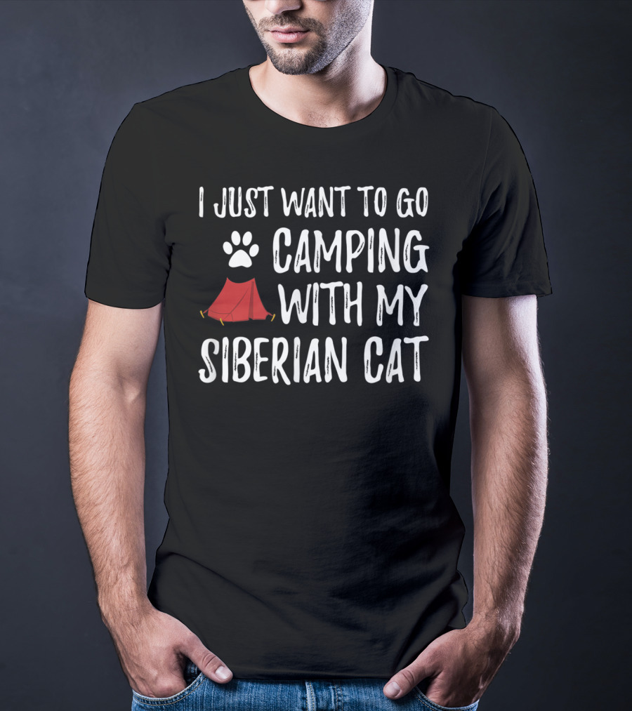 I Just Want To Go Camping With My Siberian Cat Paw And Tent T-Shirt