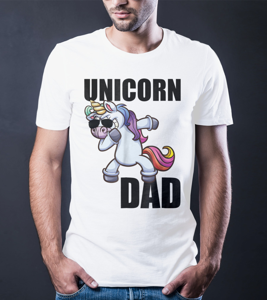 Unicorn Dad Dabbing With Sunglasses And Rainbow Mane T-Shirt