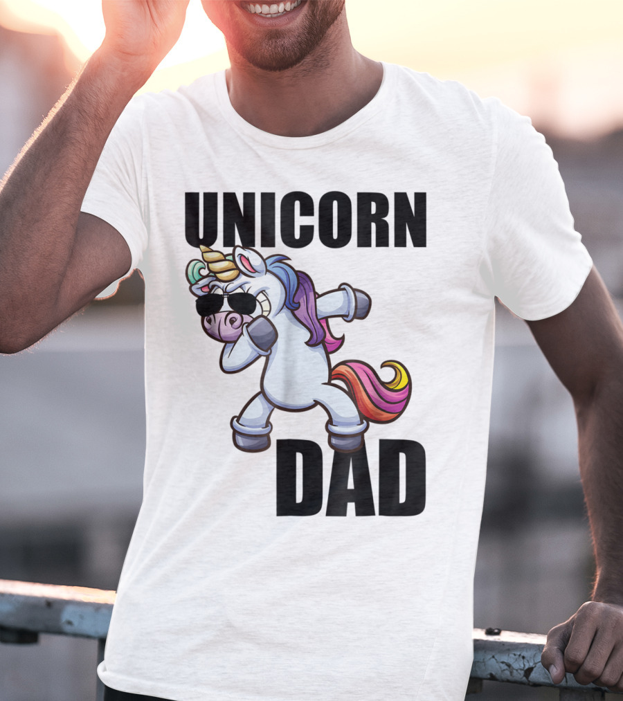 Unicorn Dad Dabbing With Sunglasses And Rainbow Mane T-Shirt