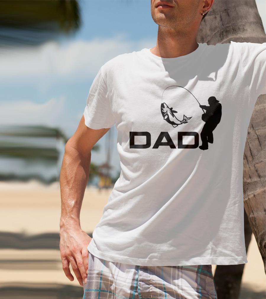 Dad Fishing Fisherman Silhouette Catching Fish 031 T-Shirt