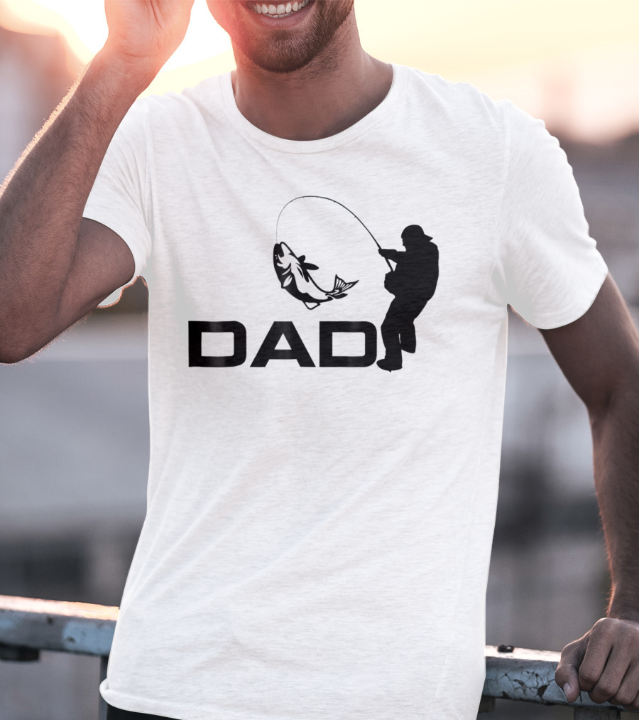 Dad Fishing Fisherman Silhouette Catching Fish 031 T-Shirt