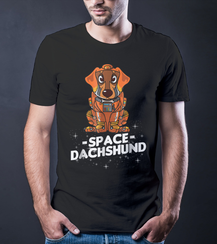 Space Dachshund In Orange Spacesuit With Stars T-Shirt