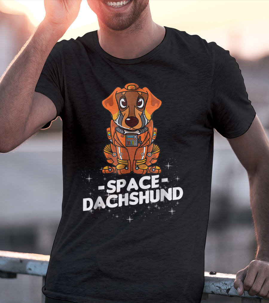 Space Dachshund In Orange Spacesuit With Stars T-Shirt