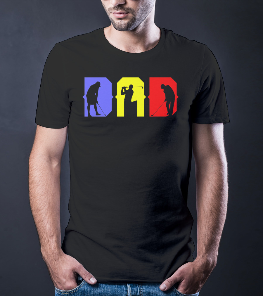 DAD COOL GOLF SILHOUETTE BLUE YELLOW RED T-Shirt