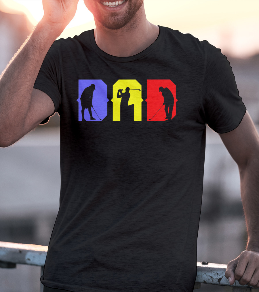 DAD COOL GOLF SILHOUETTE BLUE YELLOW RED T-Shirt