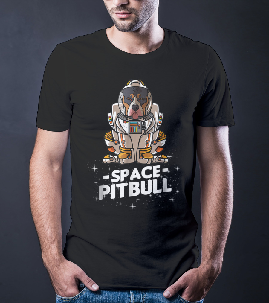 Christmas Space Pitbull In Astronaut Suit With Festive Graphics T-Shirt
