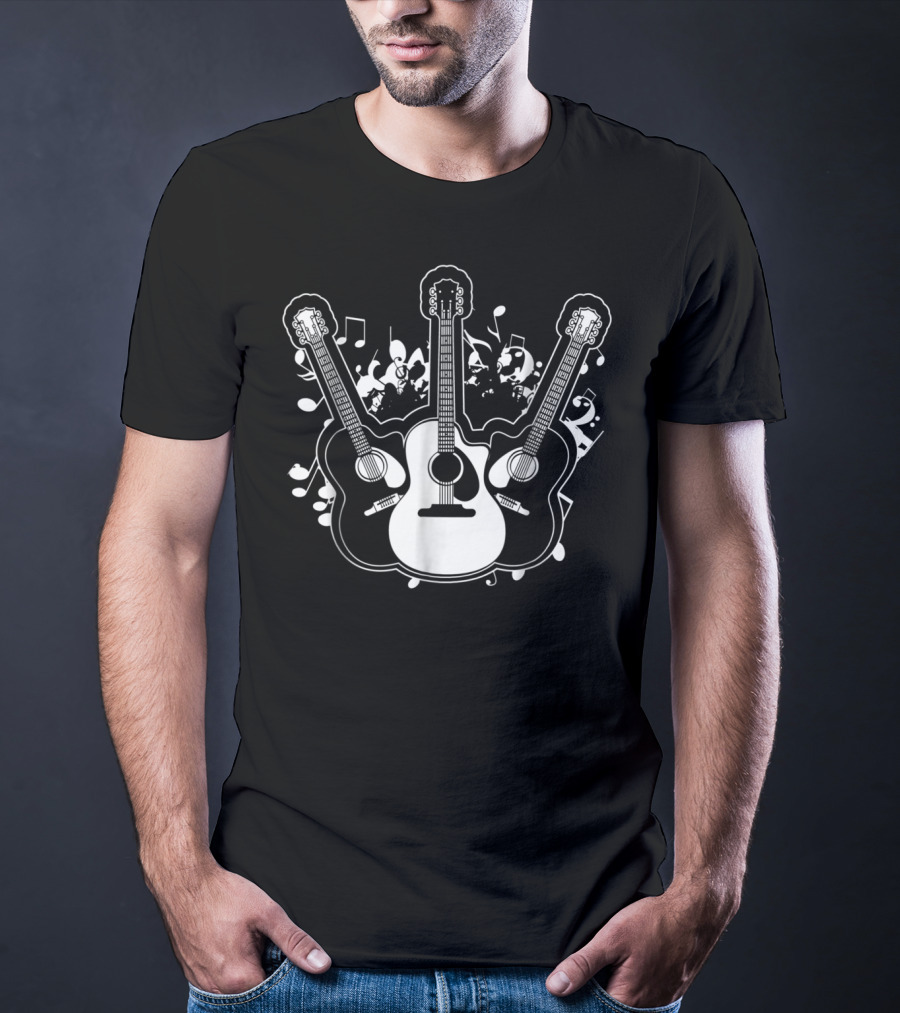 Acoustic Guitar Dad Rock Star Music Notes T-Shirt