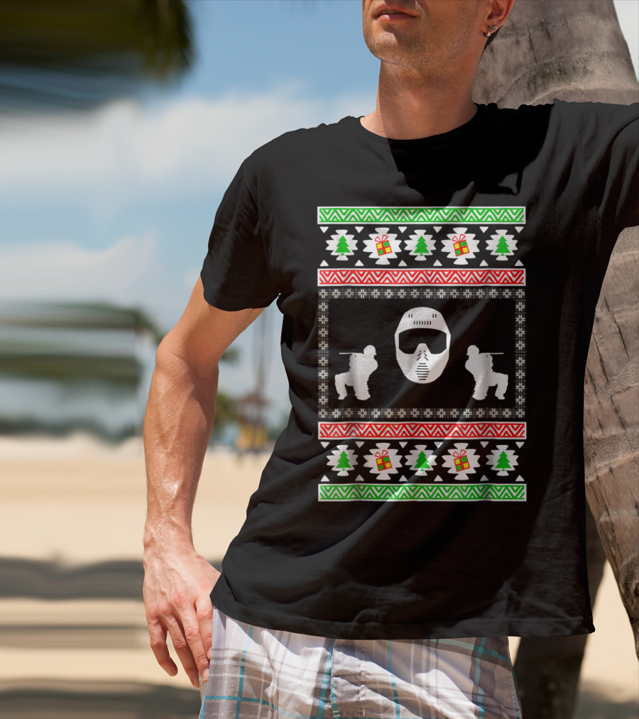 Airsoft Player Ugly Christmas Mask Trees Gifts Merry Holiday T-Shirt