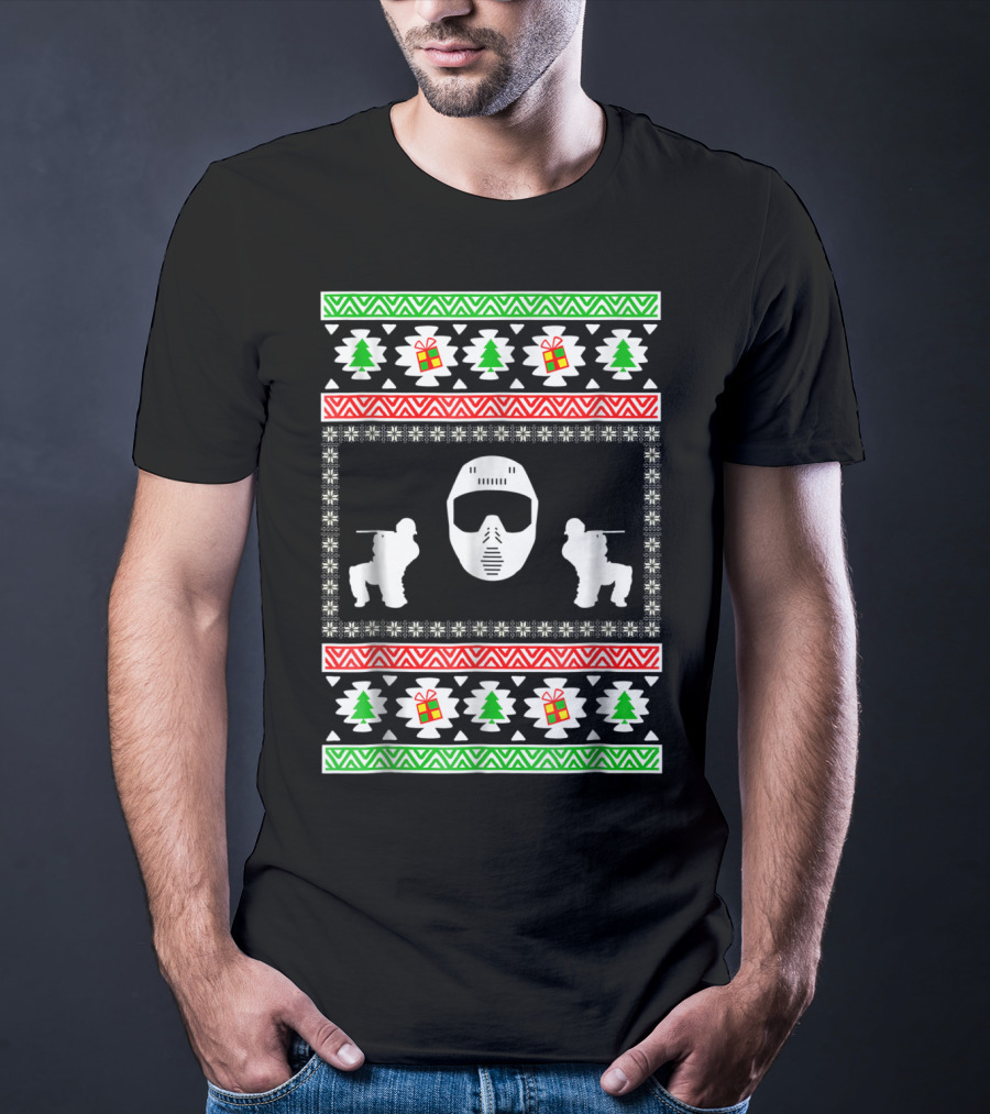 Airsoft Player Ugly Christmas Mask Trees Gifts Merry Holiday T-Shirt