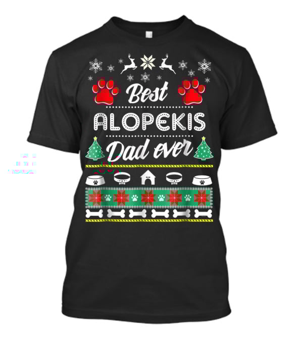 Best Alopekis Dad Ever Christmas Paw Prints And Dog Icons T-Shirt