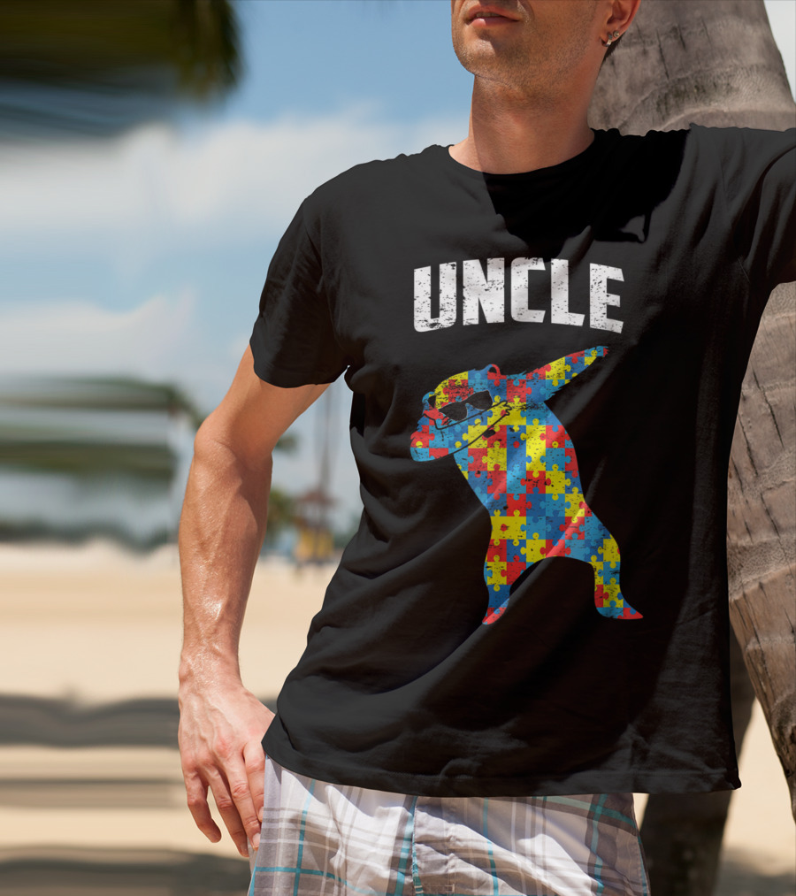 UNCLE Bear Dabbing Puzzle Glasses Autism Mom Dad T-Shirt