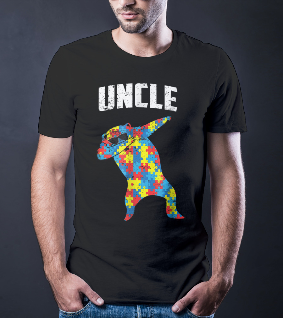 UNCLE Bear Dabbing Puzzle Glasses Autism Mom Dad T-Shirt
