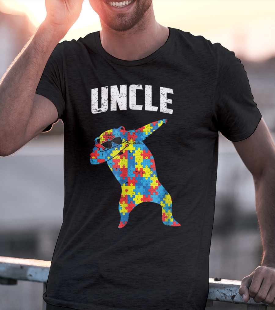 UNCLE Bear Dabbing Puzzle Glasses Autism Mom Dad T-Shirt