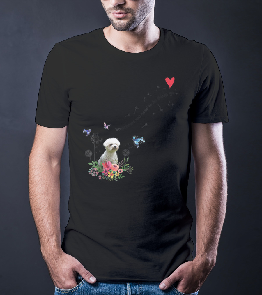 Bichon Frise Let Things Go Kids68 Butterfly Flowers Heart T-Shirt