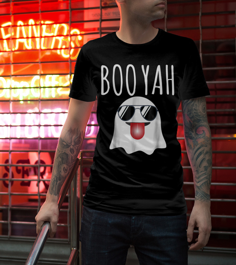 BOO YAH Funny Halloween Dad Ghost With Sunglasses And Tongue Out T-Shirt