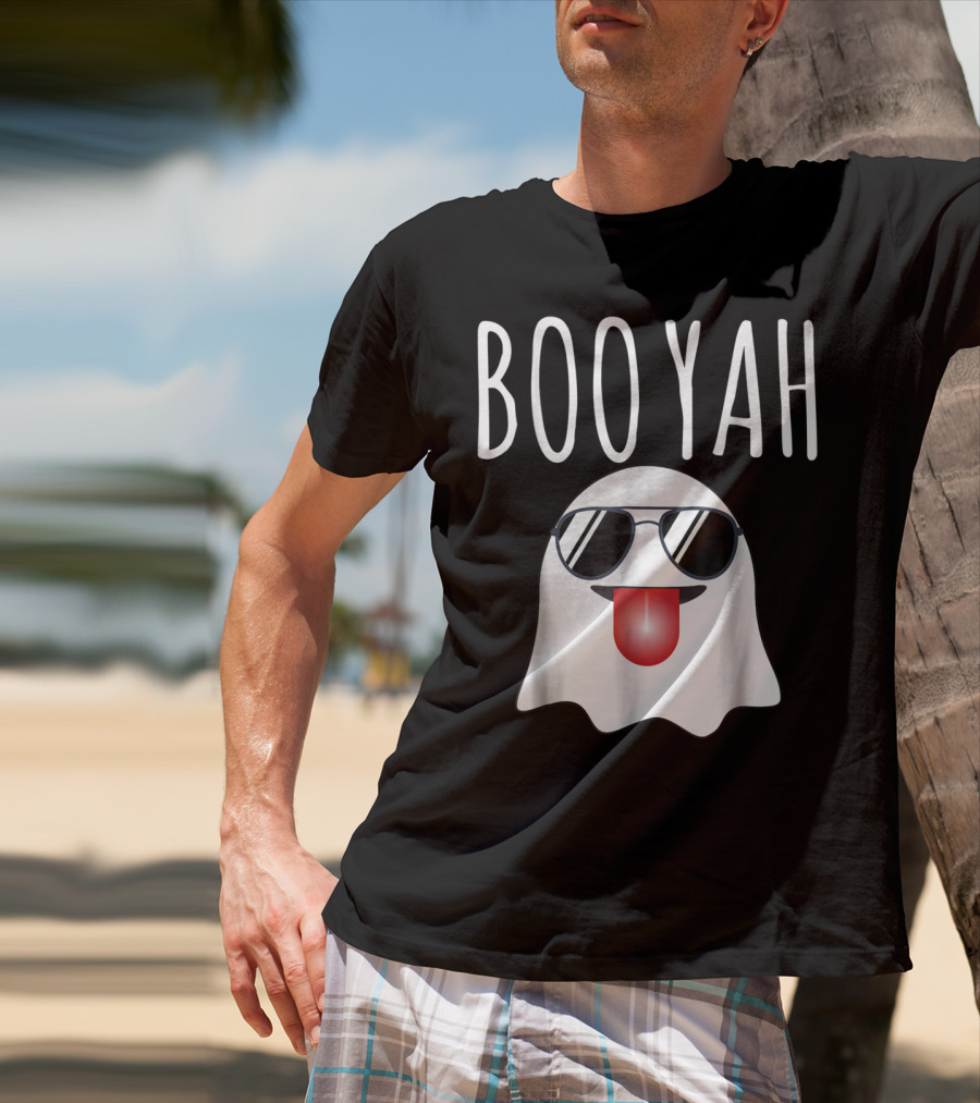 BOO YAH Funny Halloween Dad Ghost With Sunglasses And Tongue Out T-Shirt