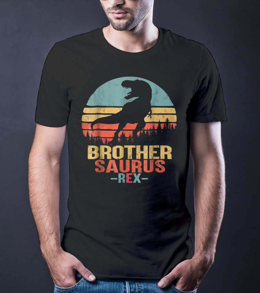 Brothersaurus Rex Dinosaur Silhouette Retro Sunset T-Shirt