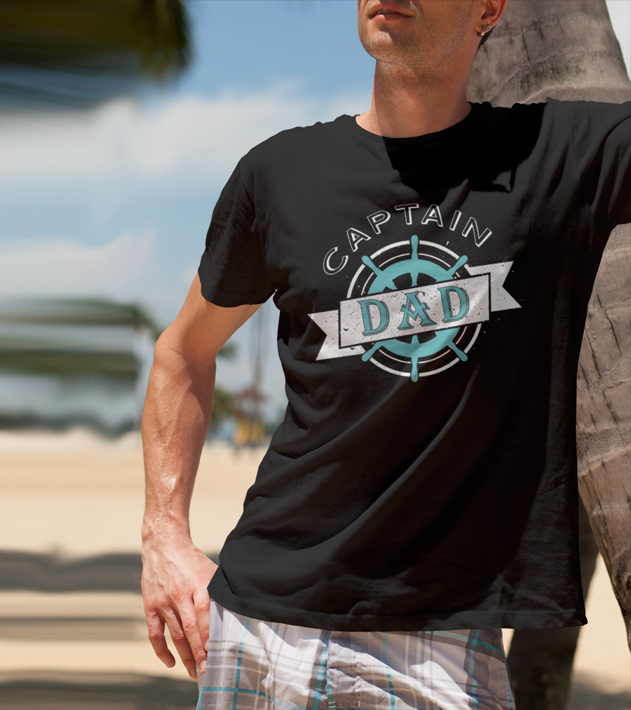 Captain Dad Nautical Sailor Wheel Emblem T-Shirt