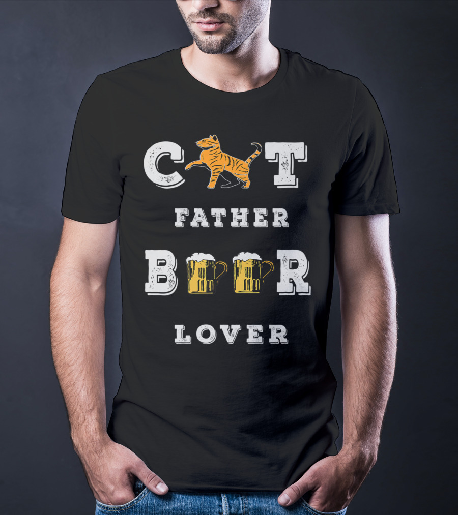Cat Father Beer Lover Funny Best Cat Dad Beer Mug Love77 T-Shirt