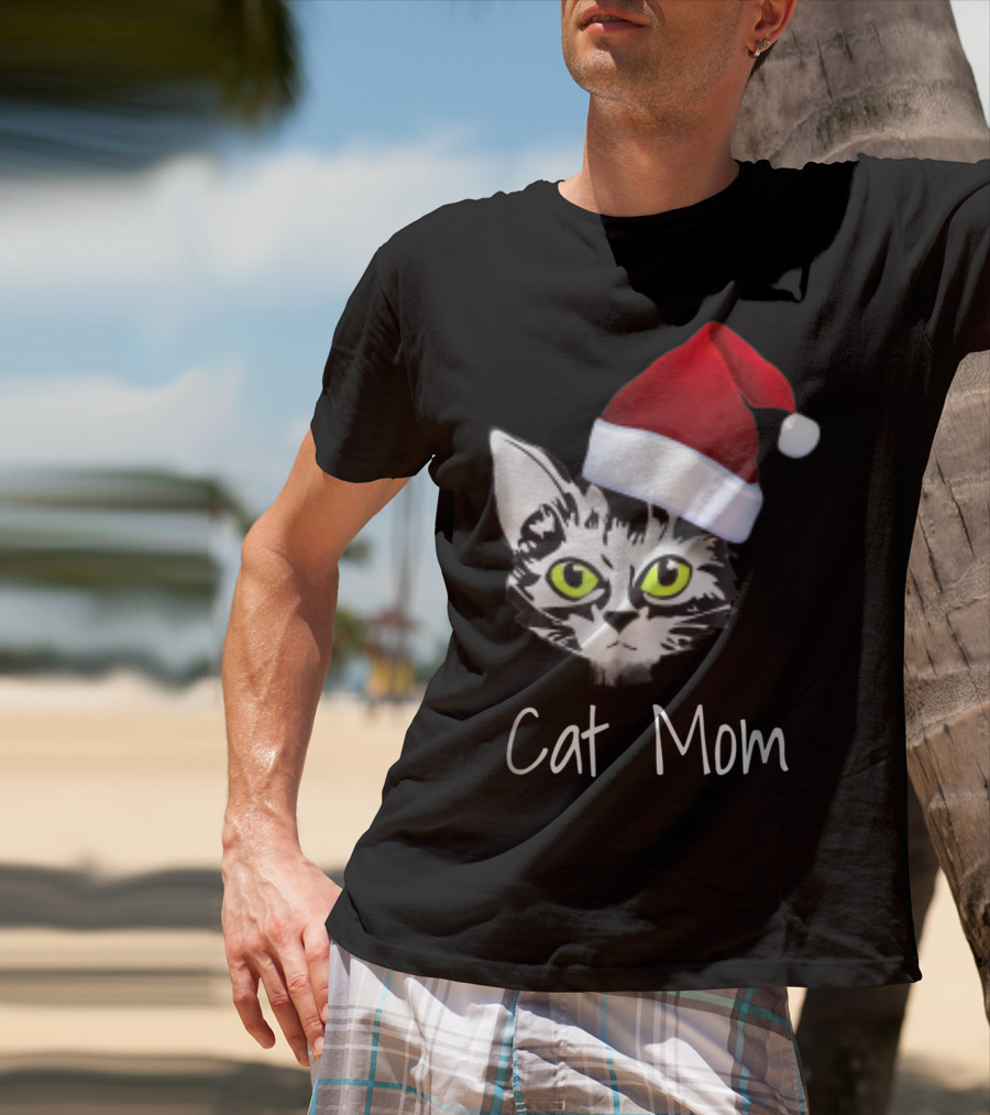 Cat Mom Christmas Santa Hat From Dad Son Daughter80 T-Shirt
