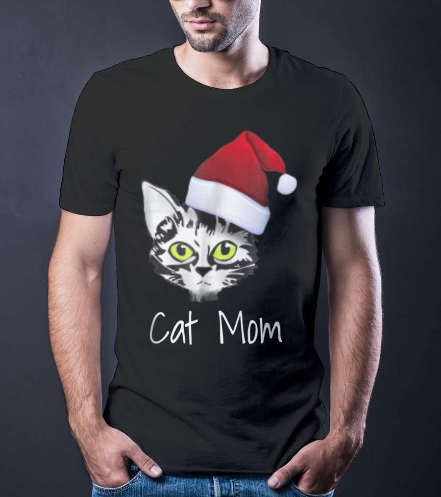 Cat Mom Christmas Santa Hat From Dad Son Daughter80 T-Shirt
