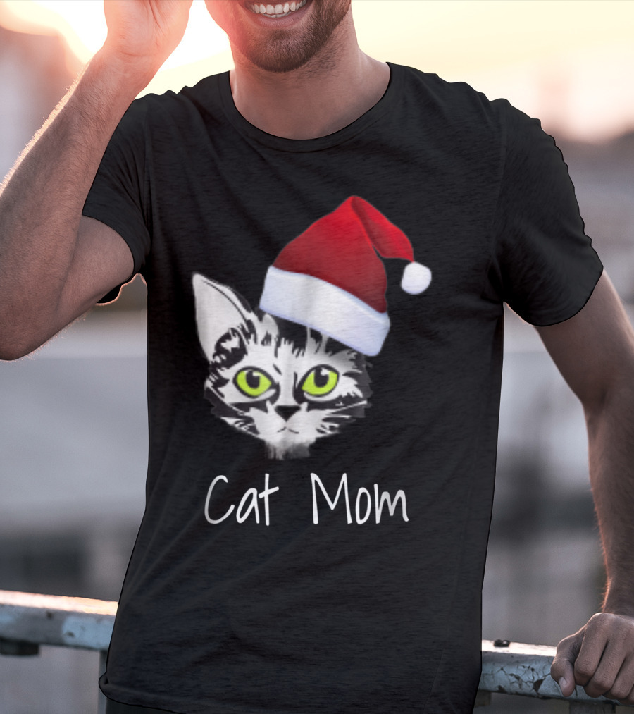 Cat Mom Christmas Santa Hat From Dad Son Daughter80 T-Shirt