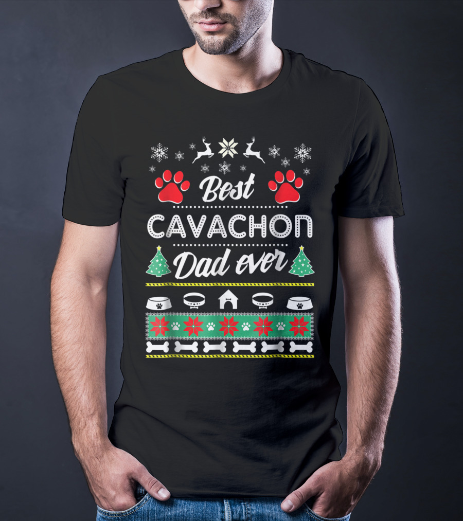 Best Cavachon Dad Ever Christmas Paw Print Snowflake T-Shirt