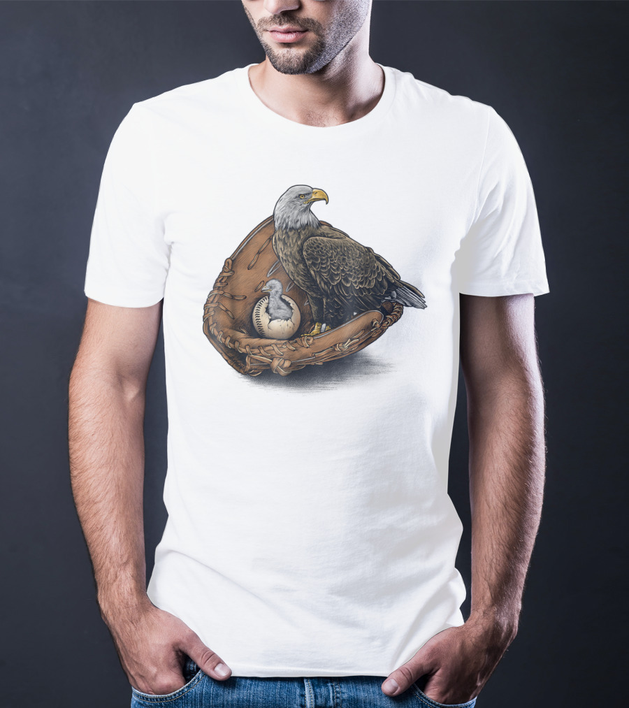 American Baseball Bald Eagle With Glove And Baseball Nestling Kids11 T-Shirt