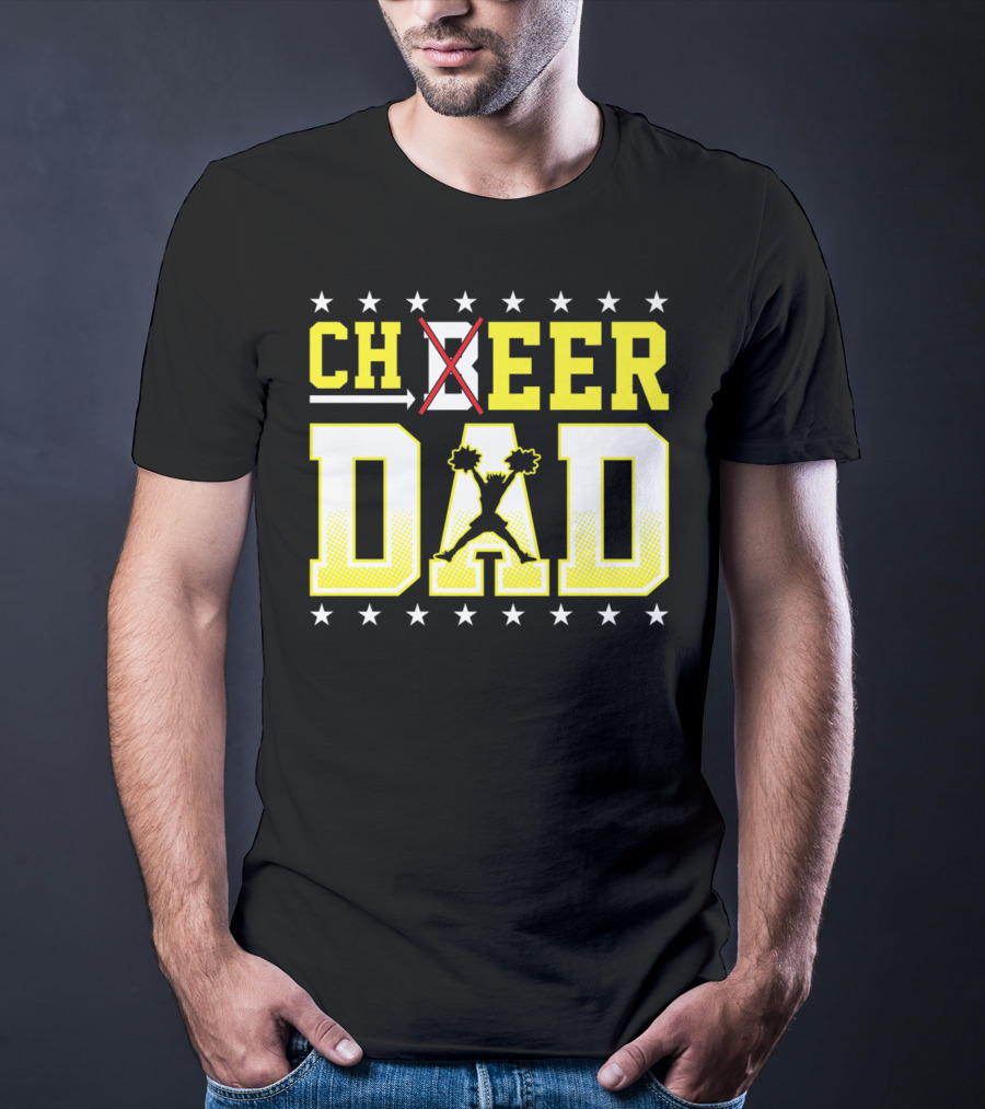 Cheer Dad Beer Dad Bold Text Stars Pom-Pom T-Shirt