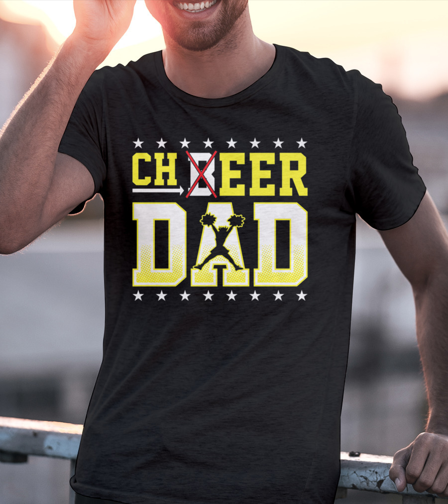Cheer Dad Beer Dad Bold Text Stars Pom-Pom T-Shirt
