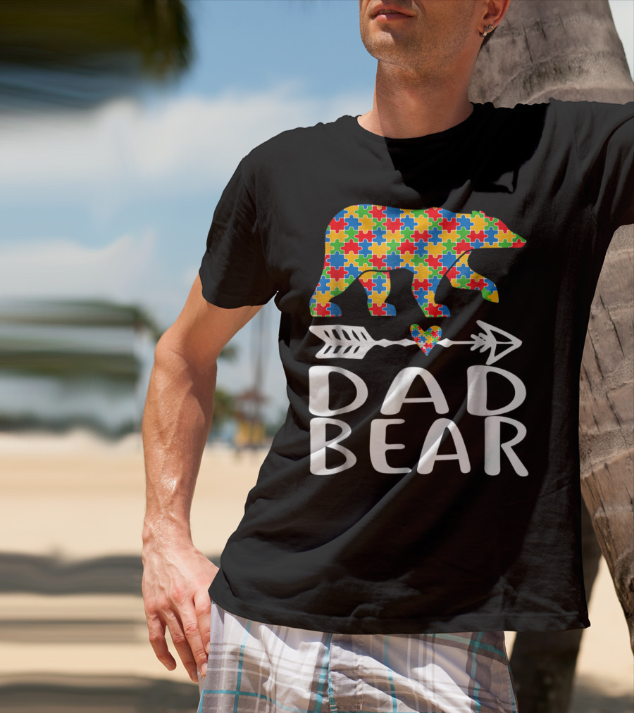 Autism Awareness Bear Puzzle Dad Arrow Heart Family T-Shirt