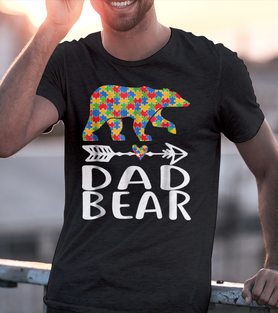 Autism Awareness Bear Puzzle Dad Arrow Heart Family T-Shirt