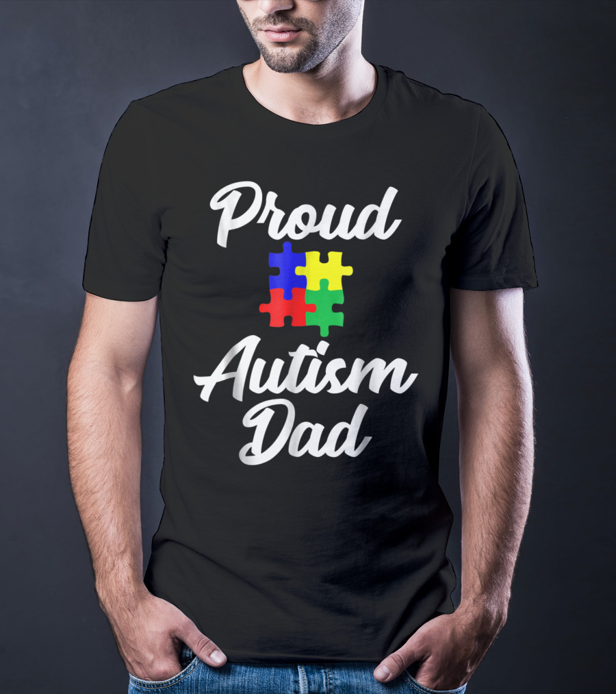 Proud Autism Dad Puzzle Support Men Grandpa Papa T-Shirt