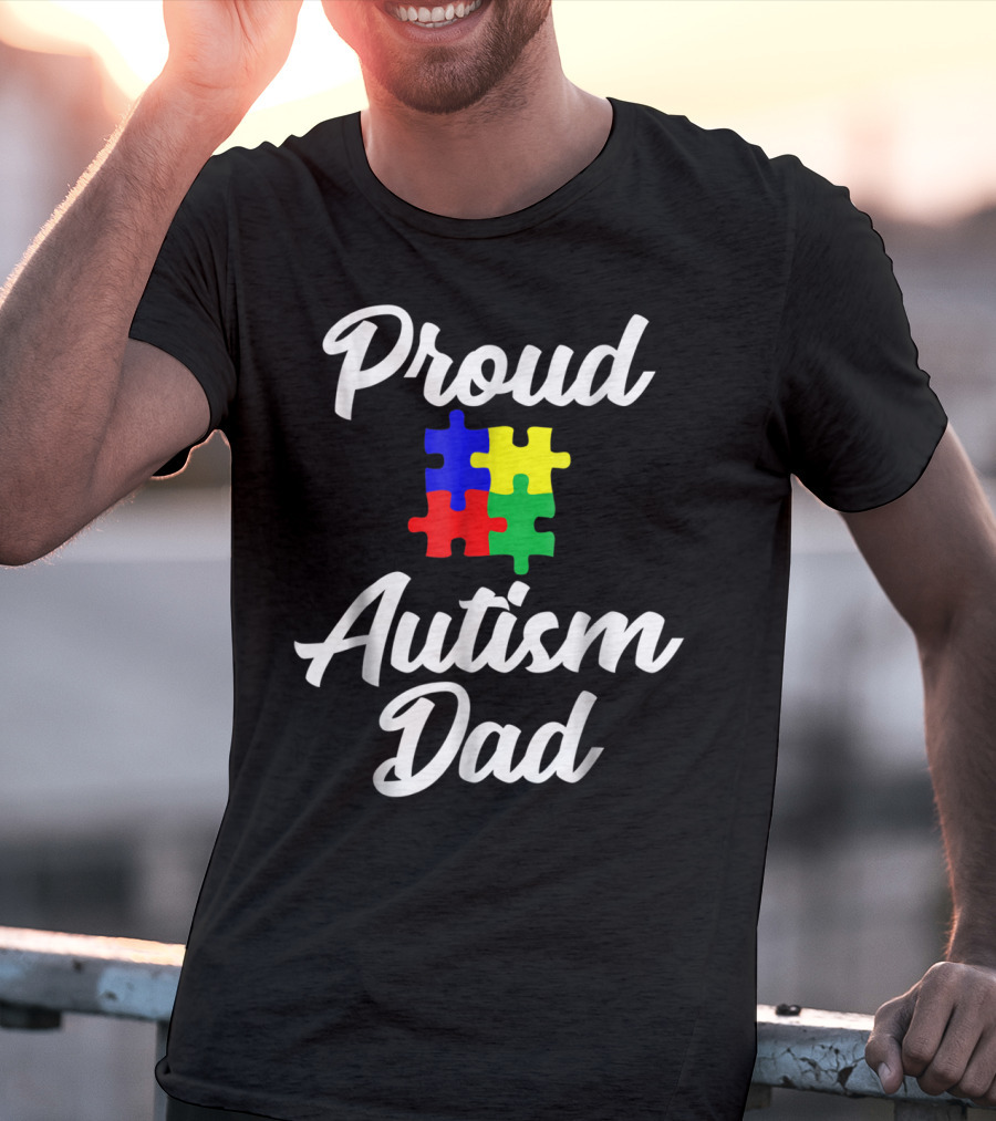 Proud Autism Dad Puzzle Support Men Grandpa Papa T-Shirt