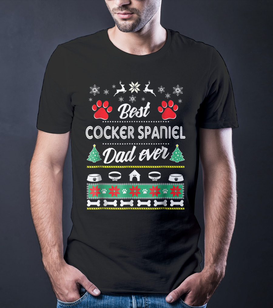 Best Cocker Spaniel Dad Ever Christmas Paw Print Snowflake T-Shirt