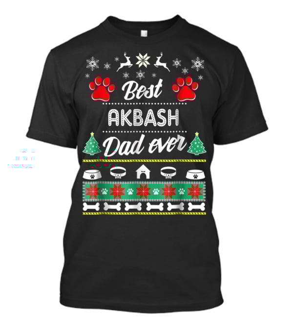 Best Akbash Dad Ever Christmas Snowflakes Reindeer Trees Paws Bones T-Shirt