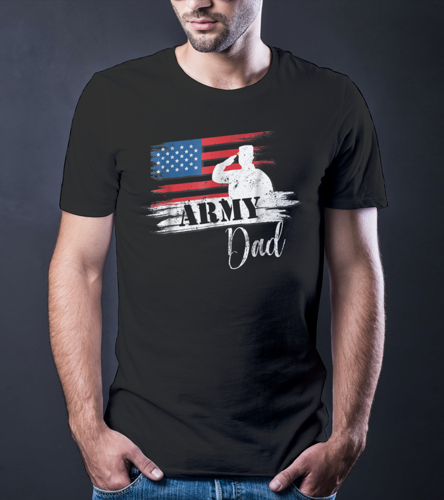 Patriotic Veteran Army Dad Saluting US Flag T-Shirt